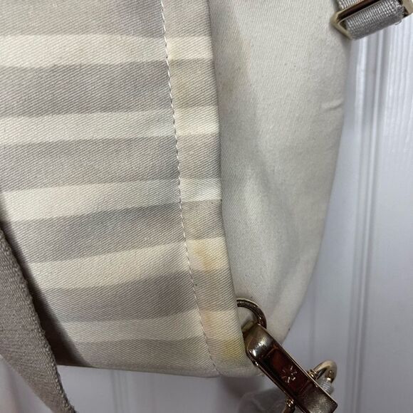 Skip Hop High line convertible Diaper Bag Beige & gray canvas tan leather straps - Picture 14 of 16